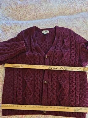 L.L. Bean Cable-Knit Cardigan - Burgundy